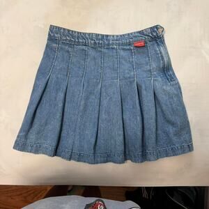 y2k denim pleated mini skirt preppy streetwear retro style